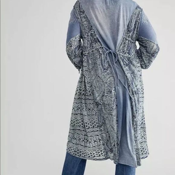 Free People Oh My Maxi Top Dress Duster Patchwork Piecing Indigo Button - Picture 2 of 6